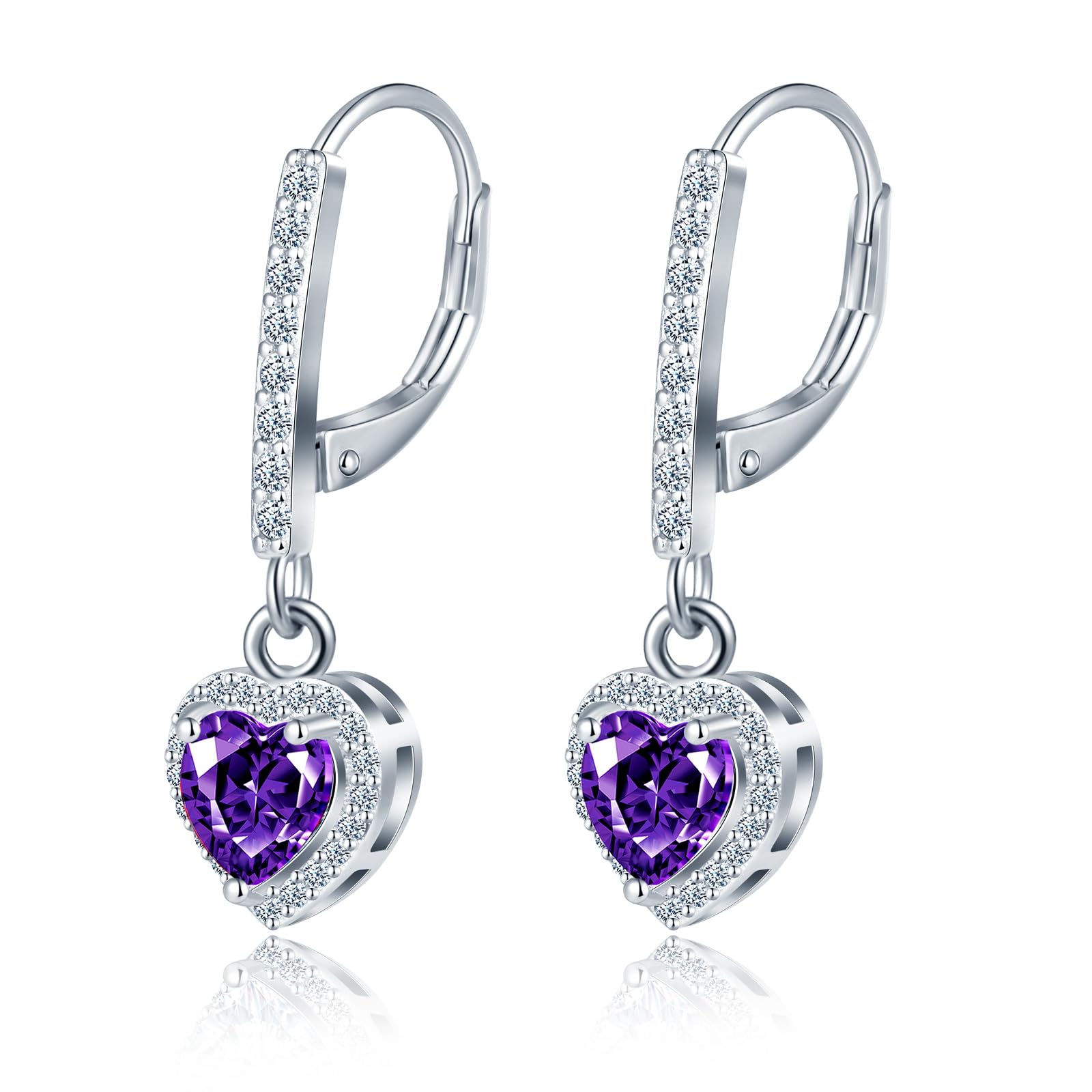 MicLee Damen Lila Edelsteine Ohrringe Anhängern 925 Sterling Silber Creolen mit French Verschluss Zirkonia Ohrhänger Elegant Ohrschmuck für Alltag Hochzeit Party