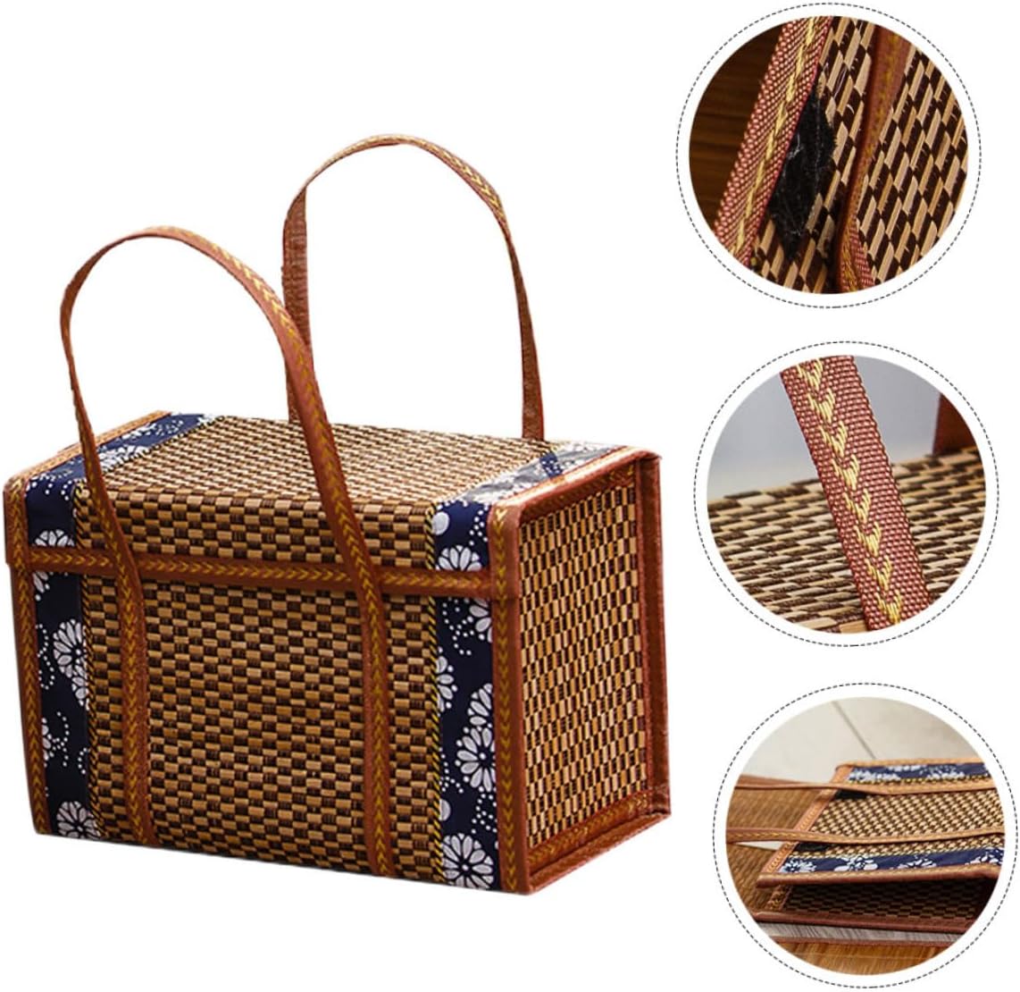 SUPVOX Portable Bamboo Fruit Basket: Folding Woven Storage Basket with Lid and Handle for Picnic - 13.77x10.43x7.08 Inch (Brown)