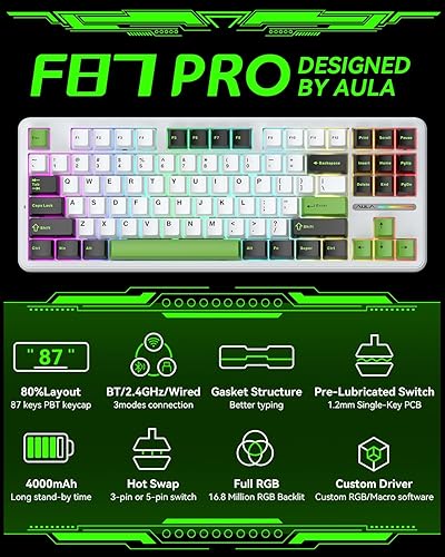 Miniatura 2 de Aula F87 Pro Gaming Keyboard, Tri-Mode BT5.02.4GHzUSB-C Hot-Swappable RGB Wireless Mechanical Keyboard, Gasket Mount, 4000mAh, for WindowsMac Gamer