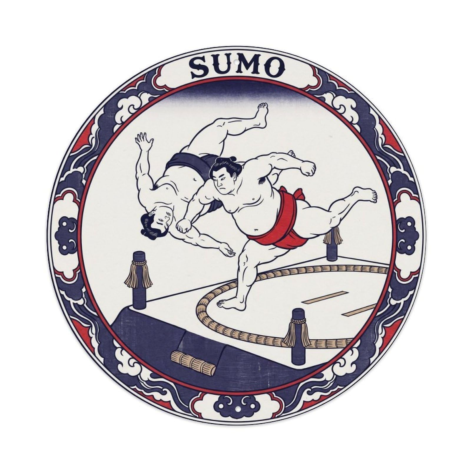 Olyhtr 8X8inch Classic Style Sumo Throw Technique Woodblock Indigo White Metal Tin Sign
