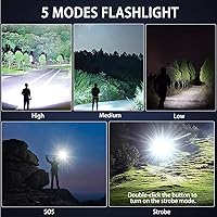 Vista 5 de StarLume Linternas LED recargables de alto lúmenes, 90000lm linterna EDC súper brillante, zoomable, 5 modos, impermeable, potente luz táctica