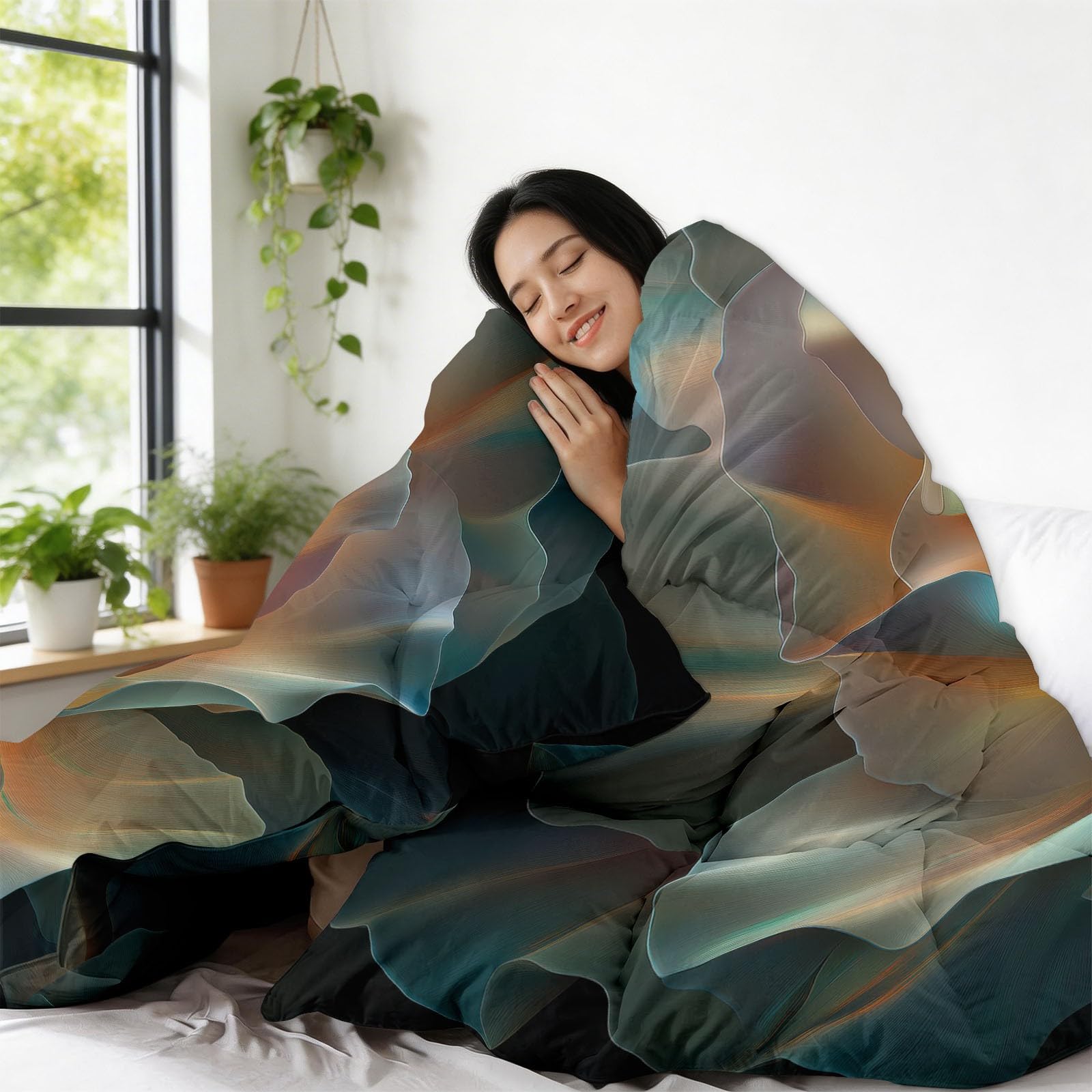 Piumino 4 Stagioni 150x200 cm Rosa Astratta Trapunta Copriletto Imbottito Leggero in Microfibra Soffice, Trapuntino Stampa Reversibile Estate e Inverno