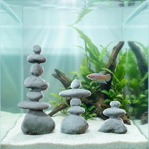 Vista 5 de Mini decoración de piedra zen apilada de 3 piedras, estatuas de rocas hechas a mano, decoración de jardín japonés, decoración de acuario de pecera