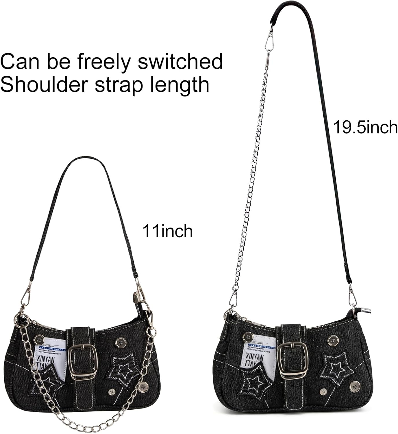 Cute Y2k Purse for Women, Star Embroidery Pattern with Chain Strap Shoulder Bag, Goth Style Cute Mini Purse - Image 6
