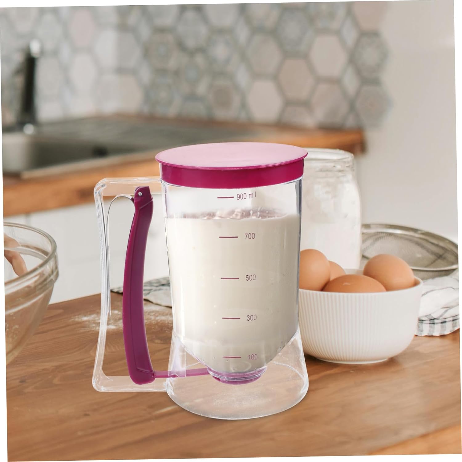 Pancake Batter Dispenser with Measuring Label Easy-to-Use Cupcake Dispenser for Waffles Muffins and Crepes Plastic for Baking and Meal Prep