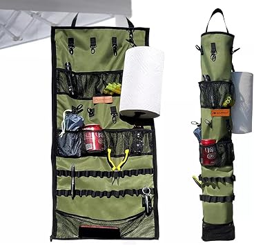 Camping Hanging Organizer Tent Organizer for Inside with Campsite Storage Straps & Mesh Pockets & Hanging Hooks for Camping, RV Camper, Picnic, One-Piece Storage Bag Multiple Can Be Spliced