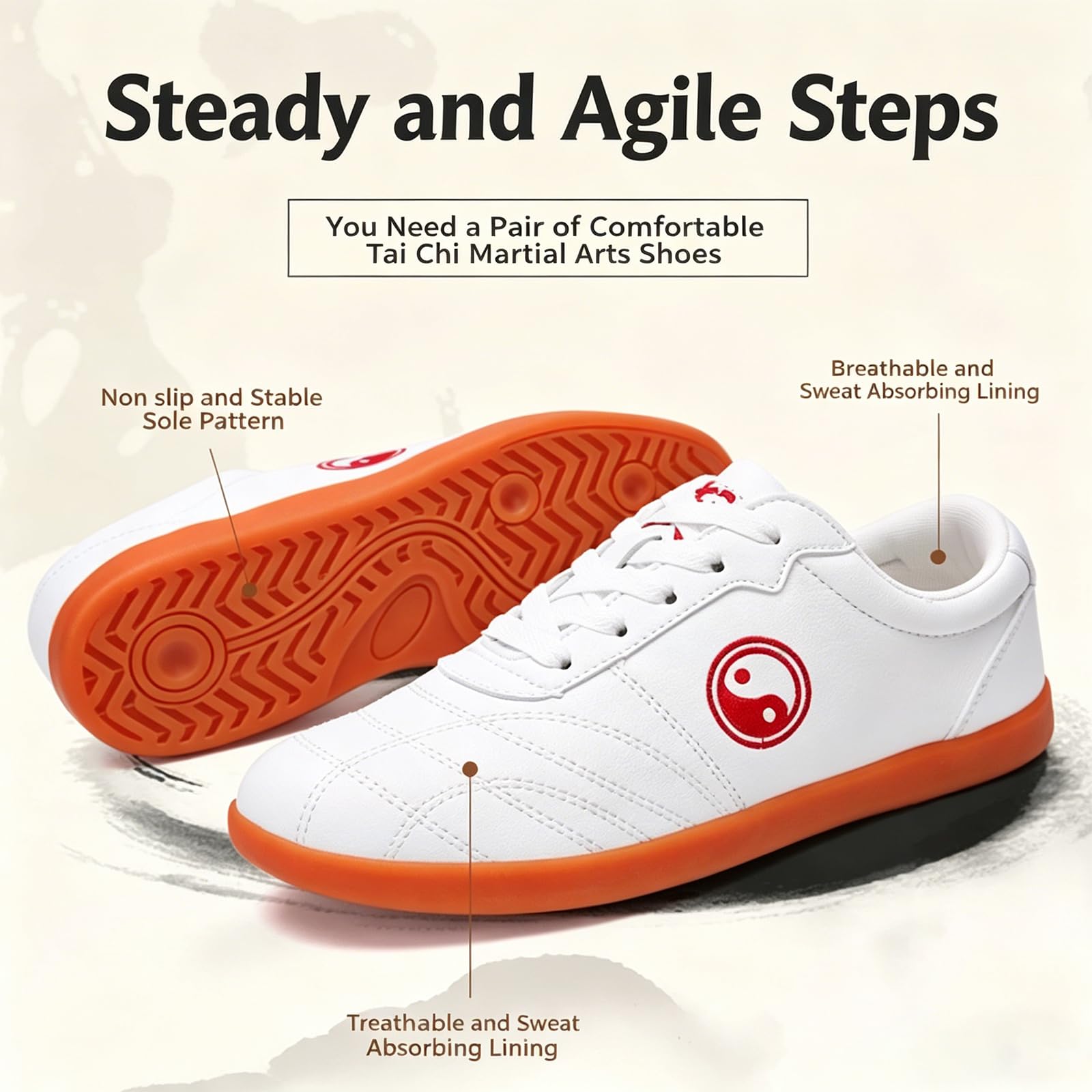 Chaussures de Tai Chi,Chaussures de Boxe Arts Martiaux pour Homme Femme,Pantoufles de Style Chinois Kung Fu Semelle en Caoutchouc,Pantoufles de Sport Déc(Size:36/230mm,Color:Cuir blanc toutes saisons)