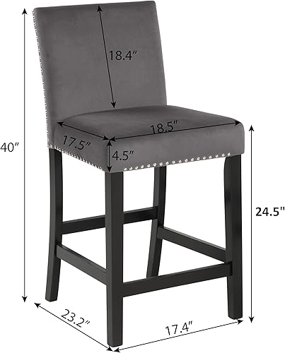 Miniatura 3 de Dining Chairs for Room, Table & Seating Chair Sets Kitchen - Contemporary Velvet Counter Stool with Nailhead Trim, Set of 2, Rubber Wood Legs, 40