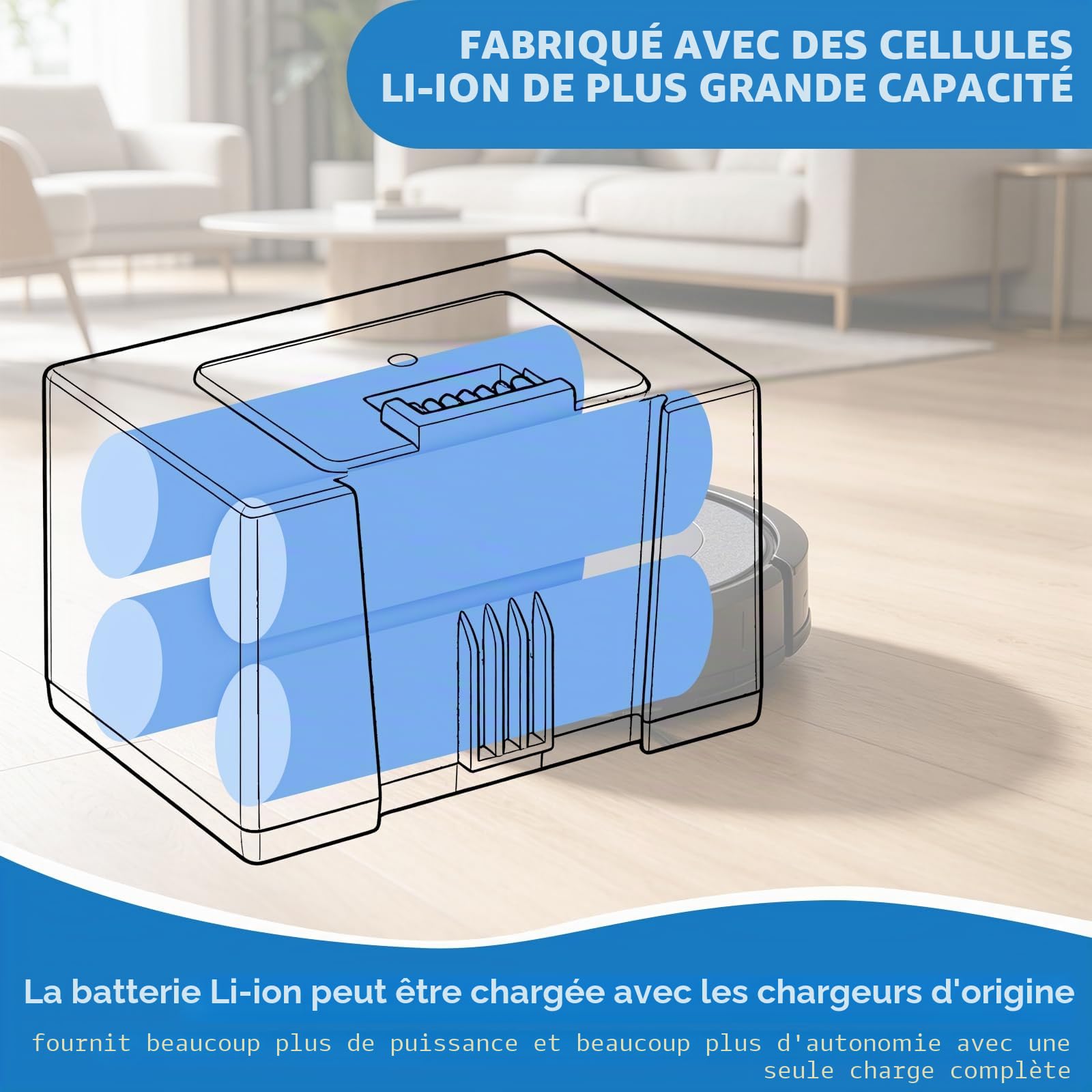 Batterie de Rechange Li-ION pour i7, Batterie 14.4V 5000mAh pour iRobot Roomba e et série i i7/i7+ i4/i4+ i3/i3+ e5 e6 i7158 i7550 i755020 7150 7550, Batterie Lithium-ION de Rechange