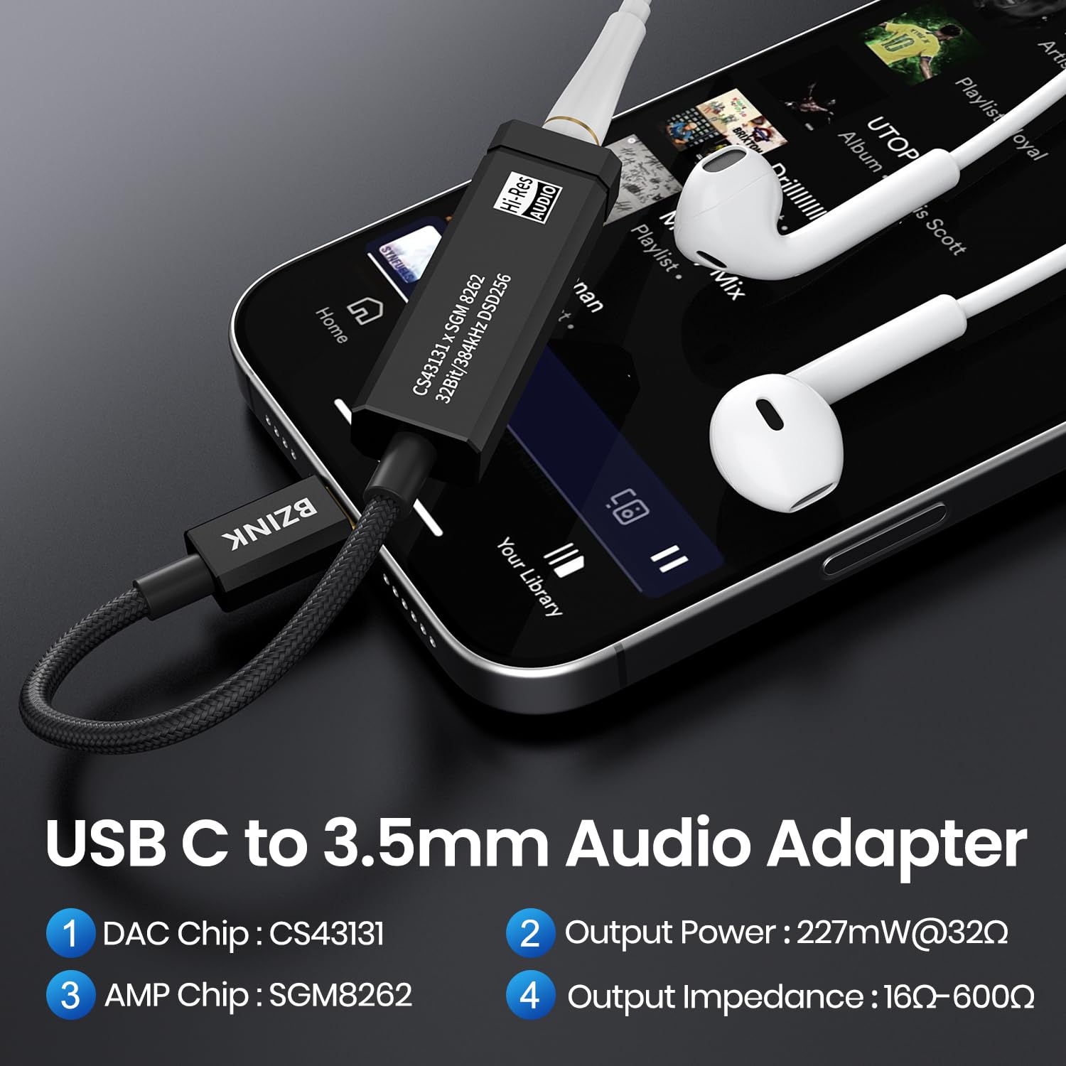 BA36 USB C DAC avec double puce CS43131+SGM8262 Amplificateur de
