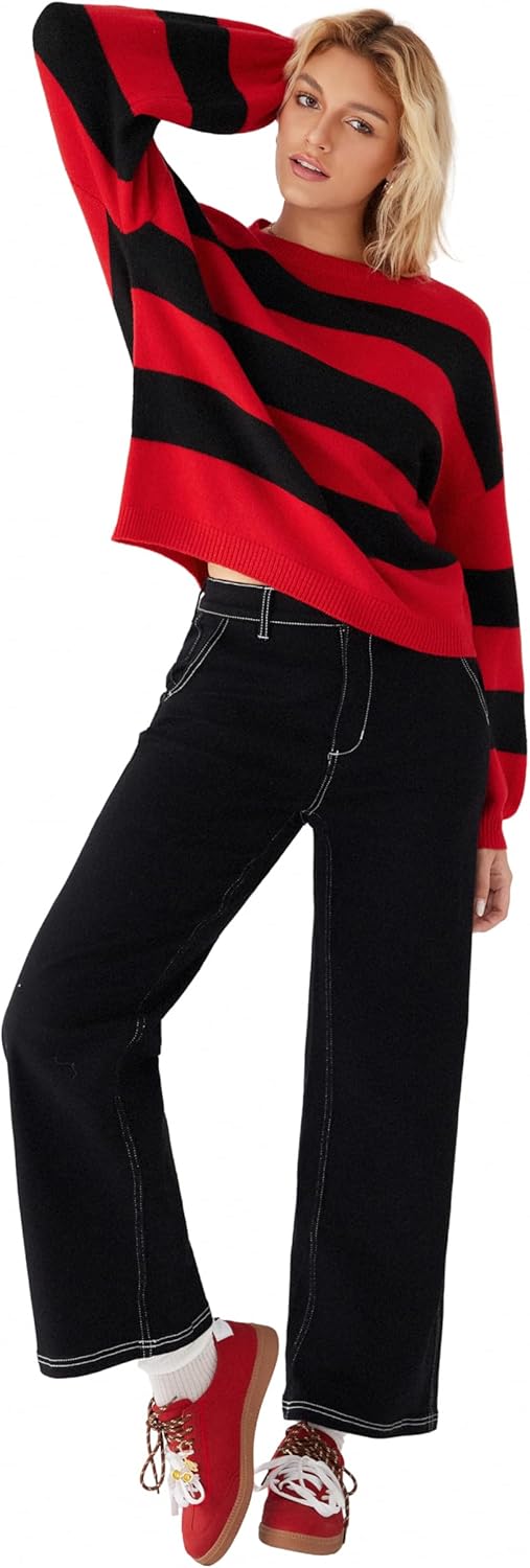 CIDER Striped Sweaters for Women Cute Long Sleeve Crew Neck Knit Lightweight Pullover Sweater Tops Fall Outfits Trendy - Image 4