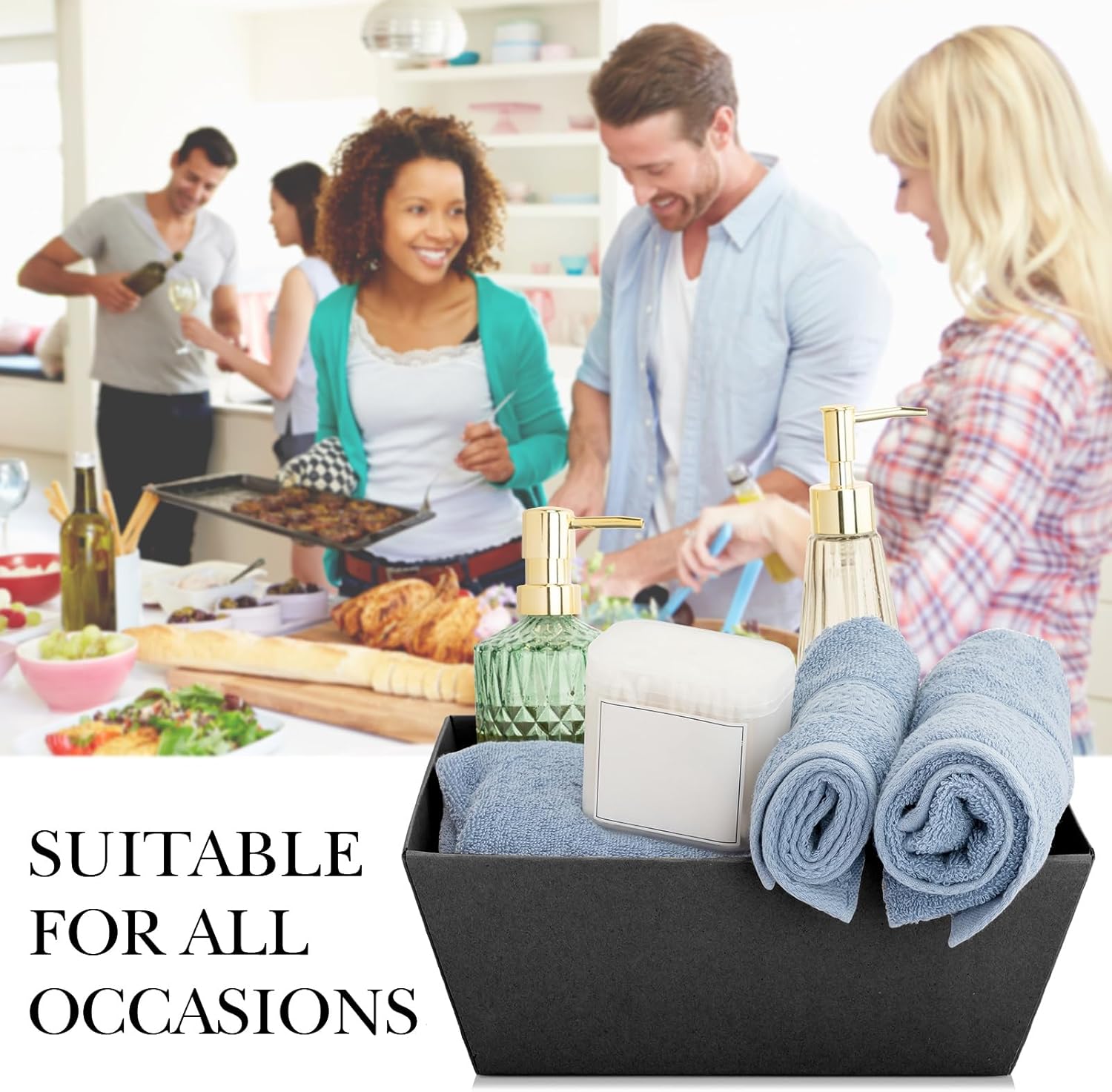 Fainne 16 Pcs Extra Large Empty Baskets for Gifts 12x10 Inch Black Cardboard Gifts Baskets Trays with Handles for Christmas Birthday Thanksgiving Valentines Wedding Holiday Party Supplies