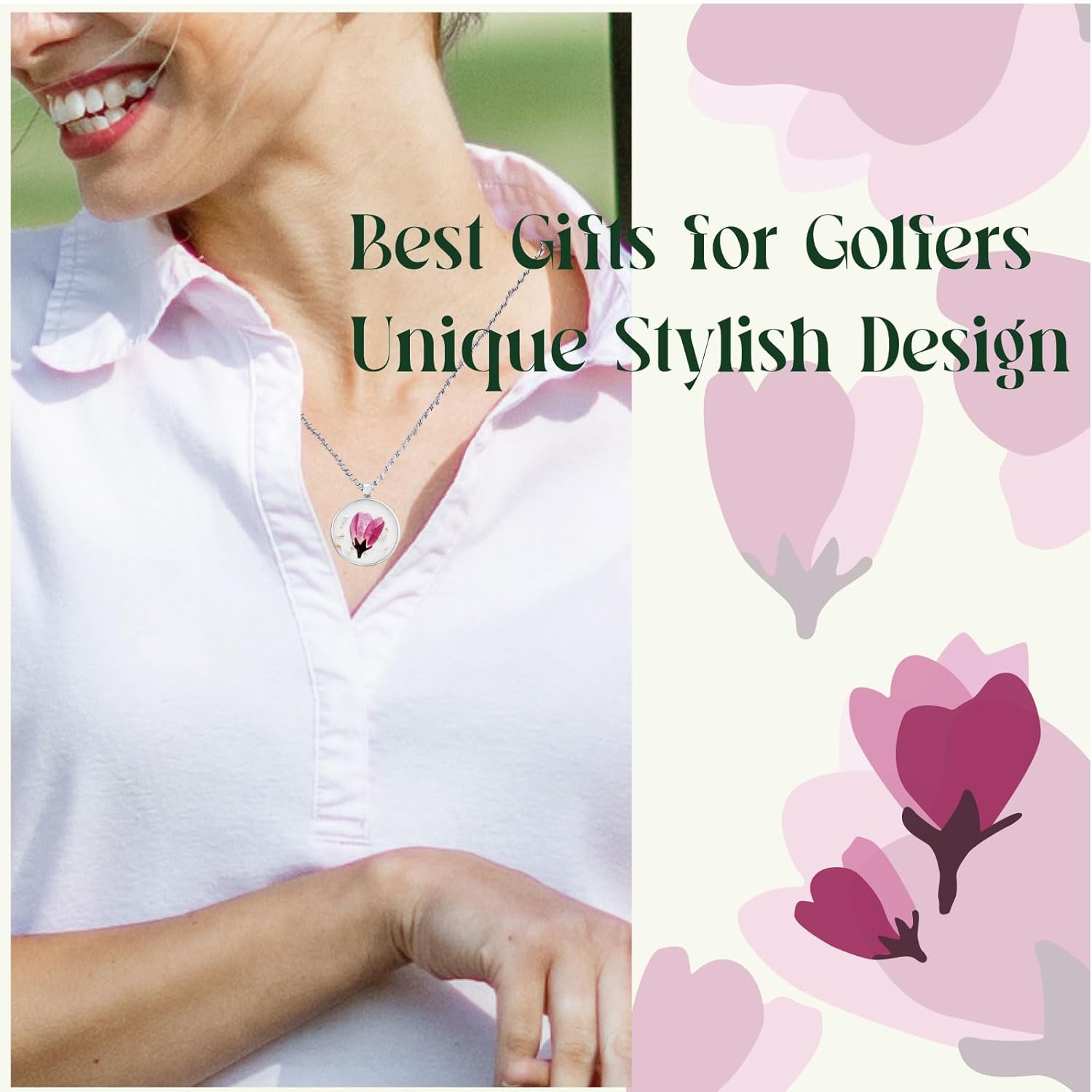 Golf Ball Marker necklace with ball marker, handmade pressed flower golf marker,Gifts Accessories Women Golfers