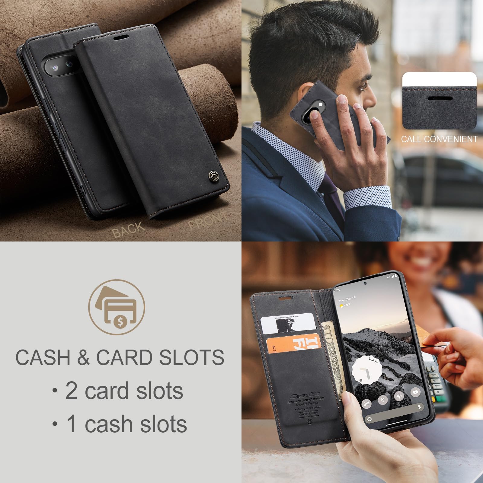 for Google Pixel 9a Case, Wallet Case Flip Leather with Card Holder Magnetic Closure Shockproof Kickstand Protective Phone Cases Cover for Pixel 9a, Black — view 6