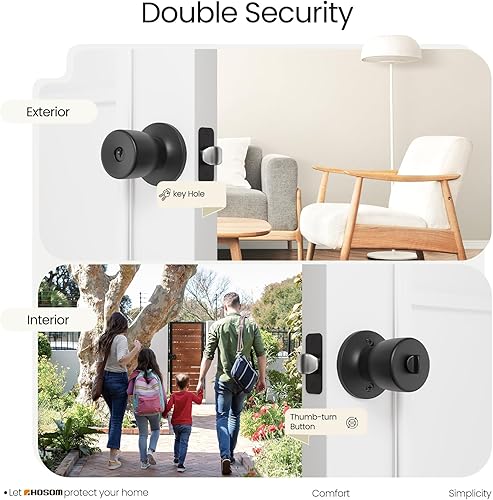 Vista 64 de HOSOM Pomo de puerta con cerradura y llave, perilla de puerta de entrada con llave, cerradura de puerta exterior e interior para puerta delantera