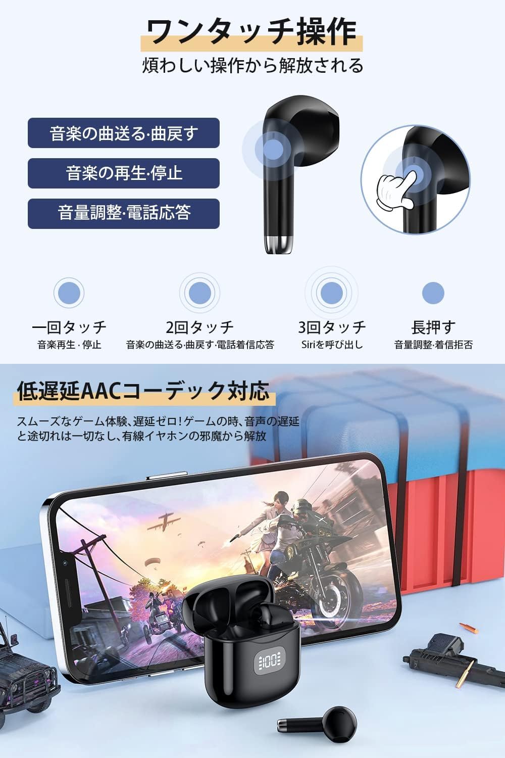 Amazon.co.jp: イヤホン bluetooth ワイヤレスイヤホン 48時間の再生