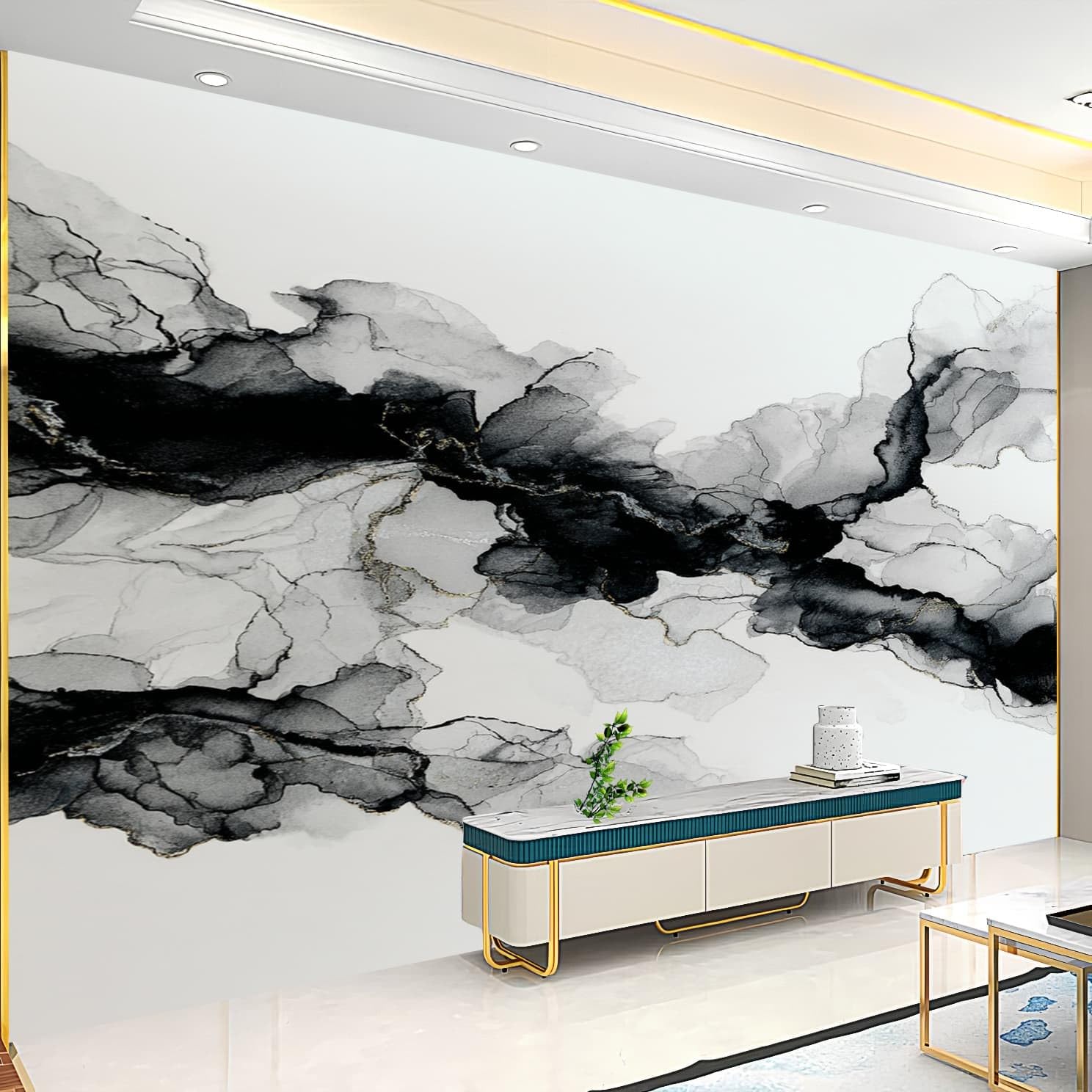Sztuka ścienna 3D tapeta z włókniny szer. 250 x wys. 175 cm czarno-biała fototapeta naklejki, chiński atrament płynna tapeta mural plakat dekoracja do sypialni salonu korytarza (nie samoprzylepna)