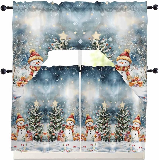 LOT BASIC Christmas Kitchen Tier and Swag Window Curtain