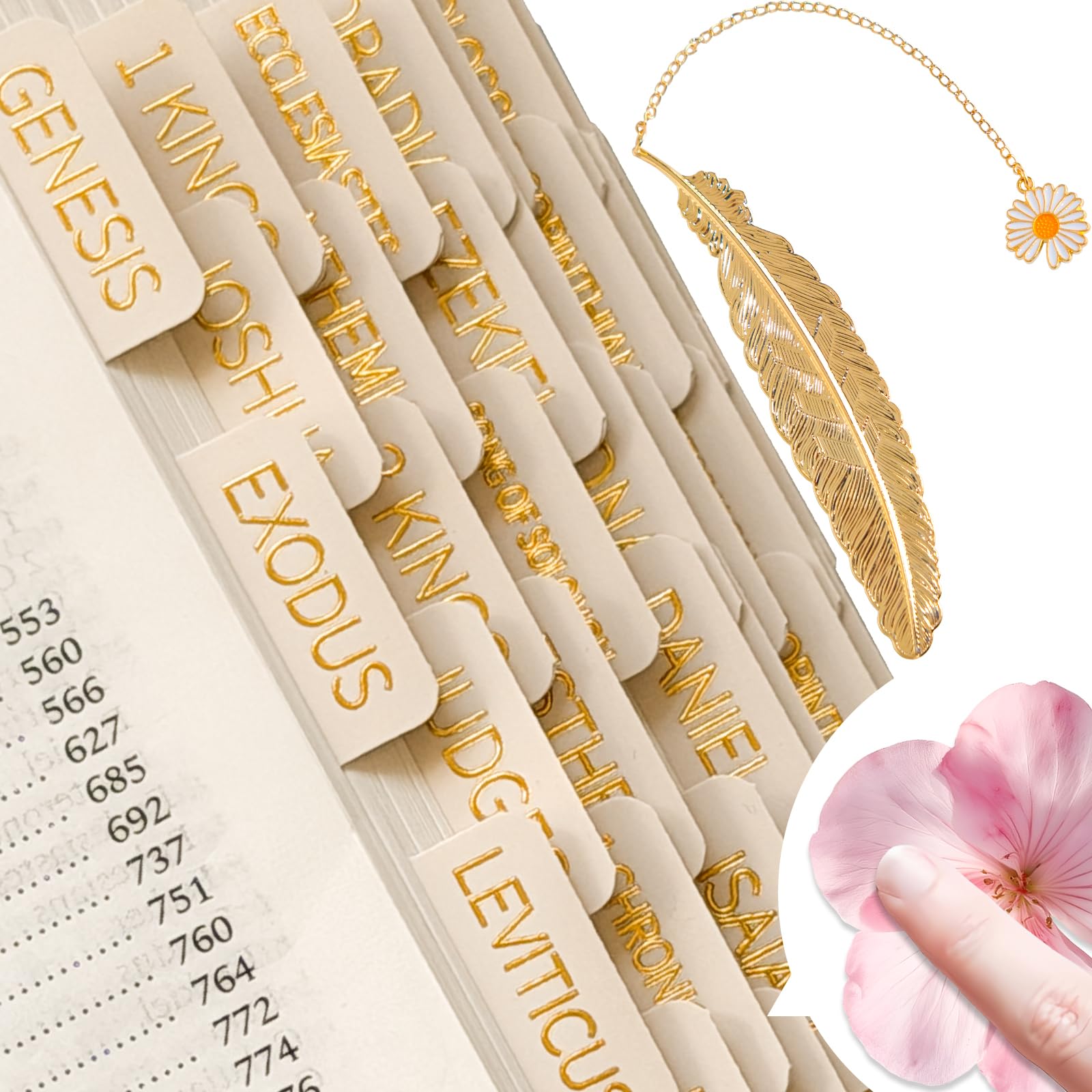 Bible Tabs Neutral Cream, Laminated Bible Tabs Women &amp; Men, Christian Gifts, Large Print Bible Tabs for Easy Navigation, Bible Book Index Tabs Labels, Bible Study Supplies with Feather Bookmark