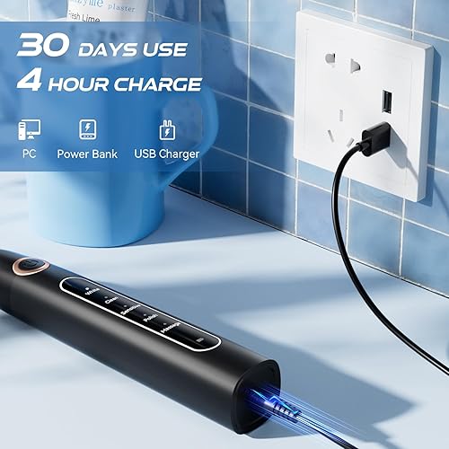 Miniatura 5 de YUNCHI Cepillo de dientes eléctrico Sonic para adultos y niños, cepillo de dientes eléctrico recargable con 8 cabezales de cepillo, 5 modos y
