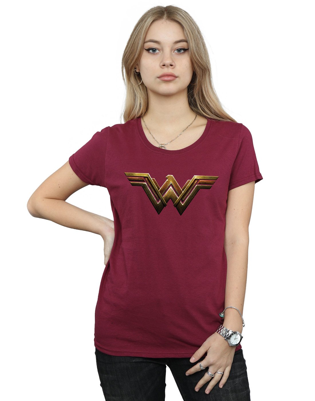 DC Comics Women's Justice League Movie Wonder Woman Emblem T-Shirt XX-Large Burgundy