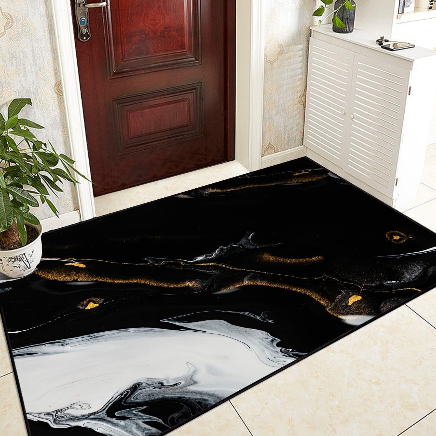 Modern Abstract Collection Area Rug - 3' x 5' Washable Entryway Rug Non-Slip Luxury Marble Texture Area Rug for Bedroom Dining Room Home Office Decor Under Kitchen (Black/White) - Image 7