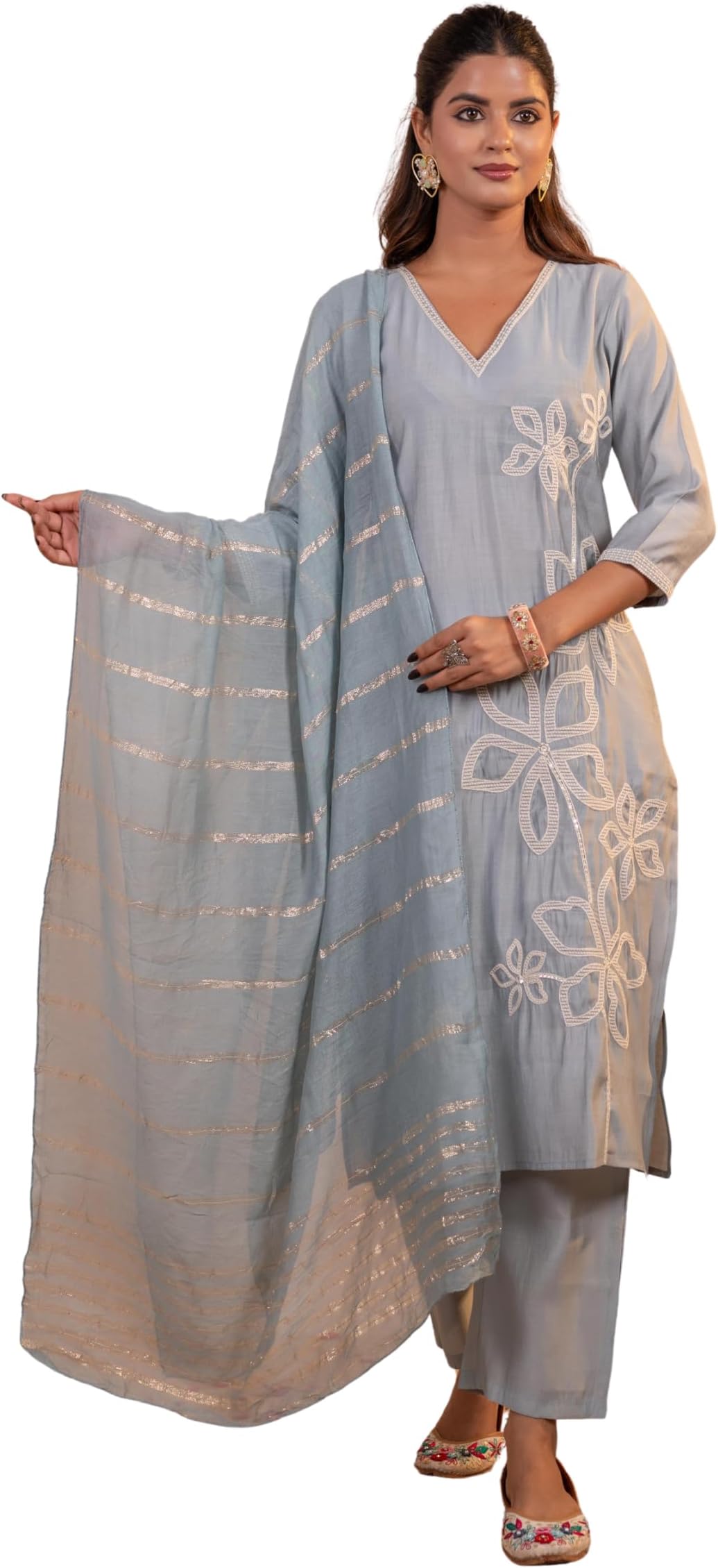 Gray Serenity Embroidered Suit Set