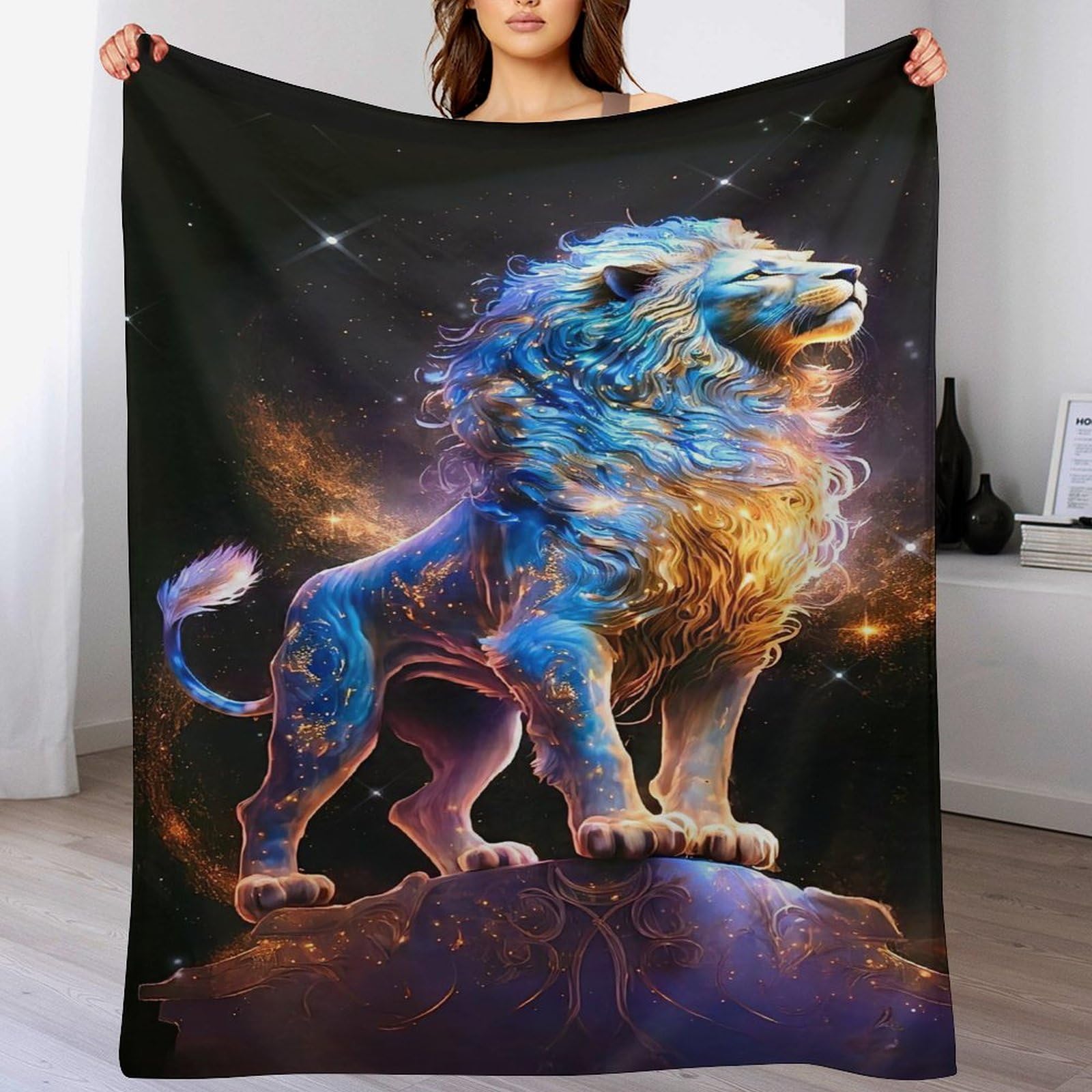 Couverture lion en flanelle 180x200cm pour lit et canapé