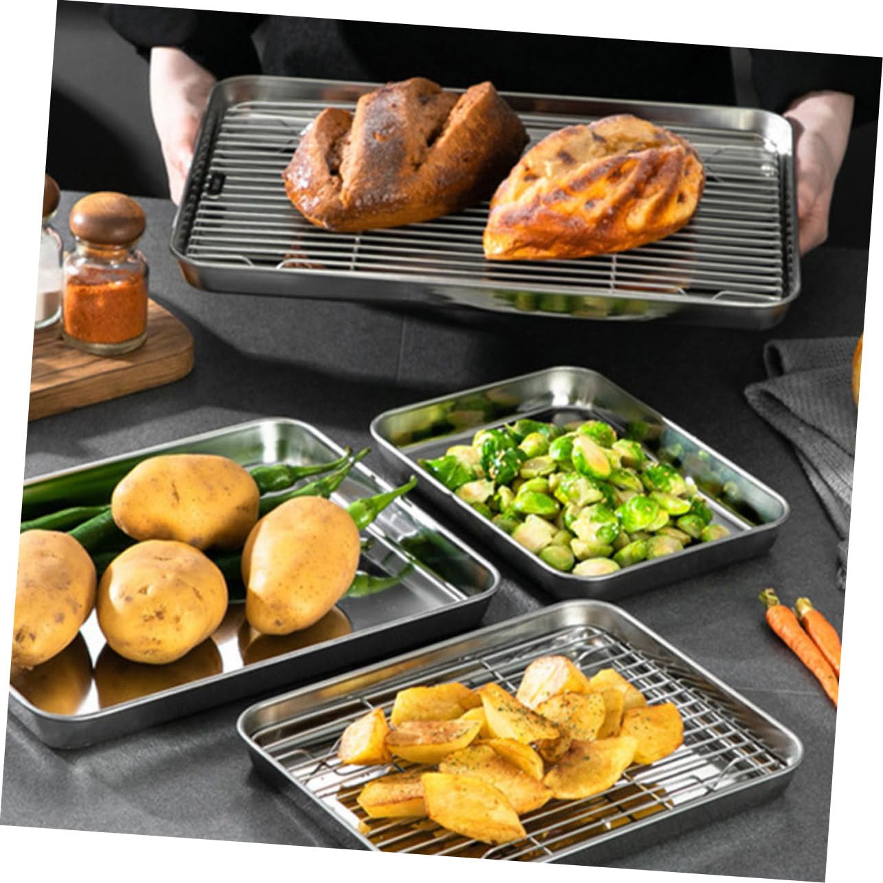 Gatuida 2juegos Bandejas Para Hornear Con Rejilla Para Enfriar Bandejas De Acero Inoxidable Para Hornear Pan Para Con Rejilla Para Cocinar El Horno