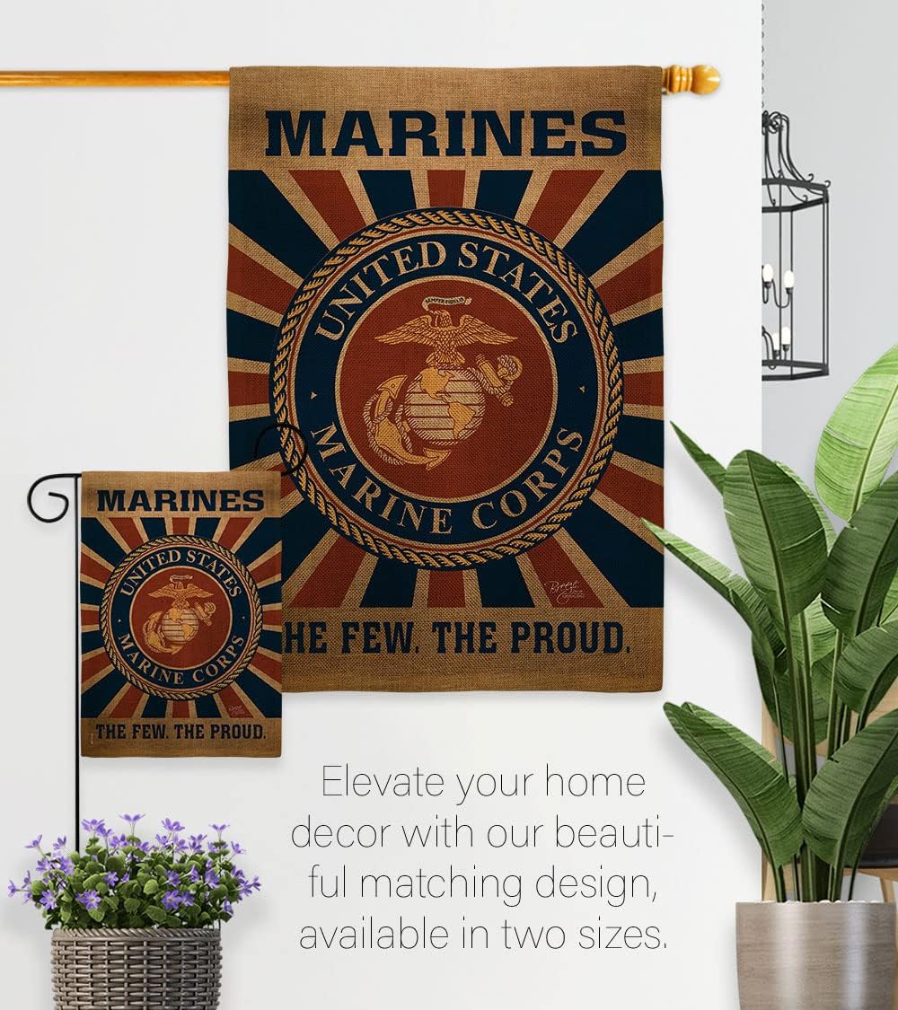 Marine Corps Burlap Garden Flag - Set Wall Holder Armed Forces USMC Semper Fi United State American Military Veteran Retire Official - House Banner Small Yard Gift Double-Sided 13 X 18.5