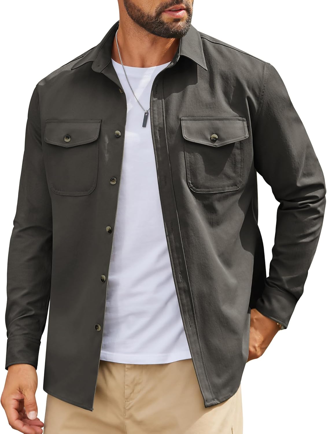 COOFANDY Men's Long Sleeve Button Down Work Shirt with Flap Pockets