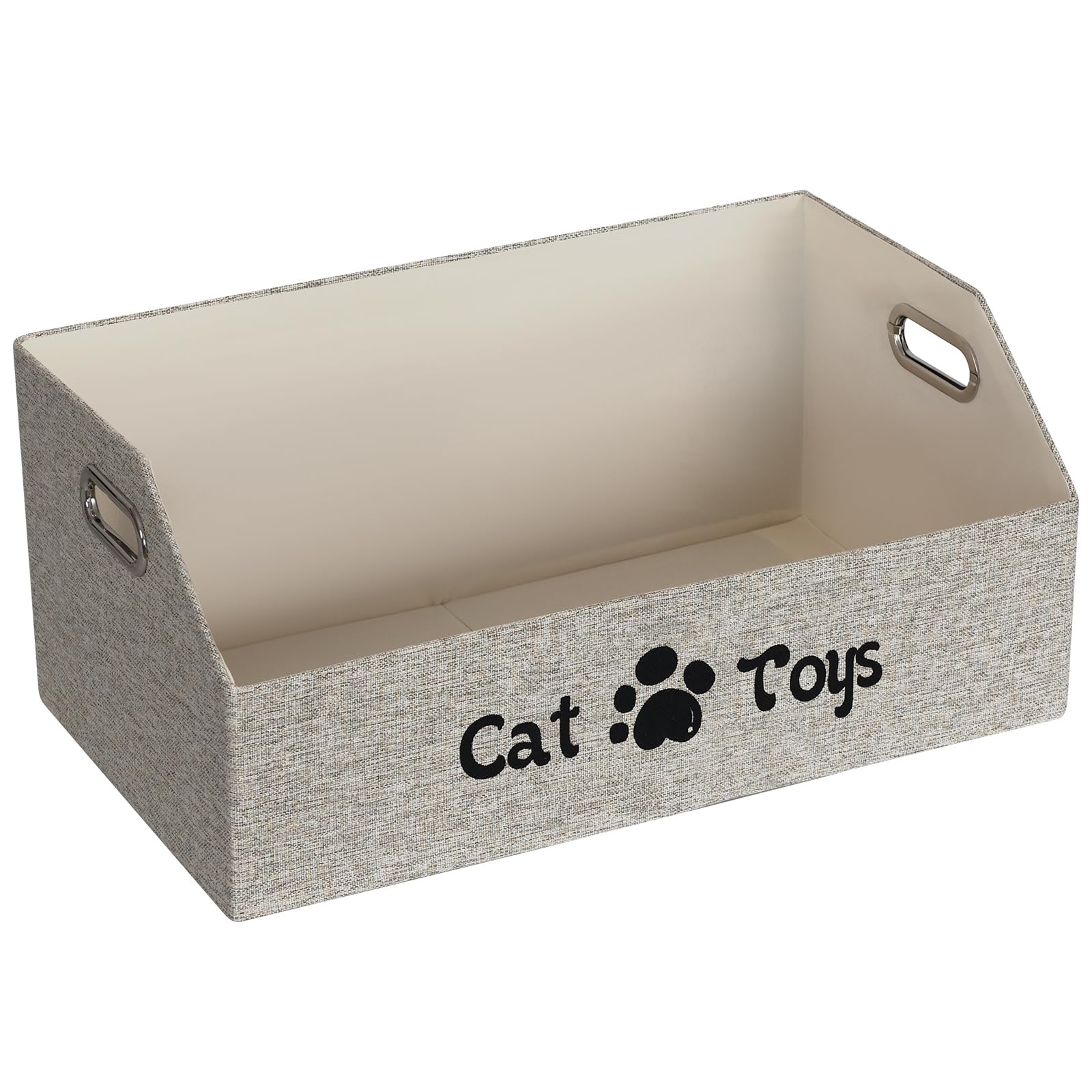 ORGMASTER Cat Toy Basket, Kitten Toys Storage Organizer Foldable Fabric Bin Pet Supplies Chest Holder Trapezoid Container with Metal Handles for