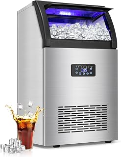 SOZT LMC55 Commercial Ice Maker: 150lbs/24H, 65lbs Bin, Stainless Steel Undercounter Freestanding, Rapid 55-Cube Cycles, Self-Cleaning