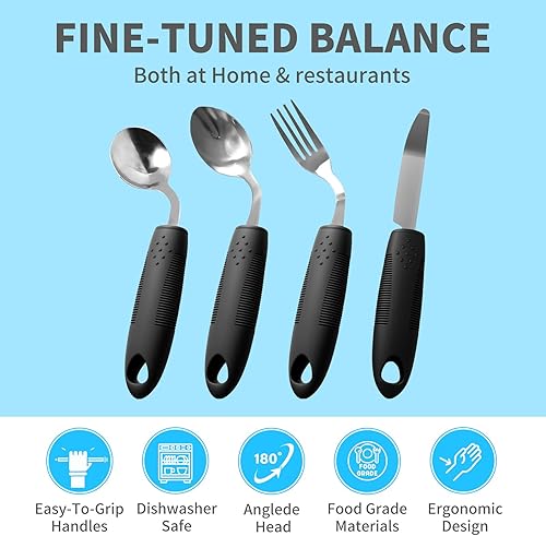 Miniatura 3 de 4 utensilios adaptativos con peso de 3.5 onzas, utensilios de Parkinson en ángulo de 45 para ancianos, utensilios con peso para temblores de manos,