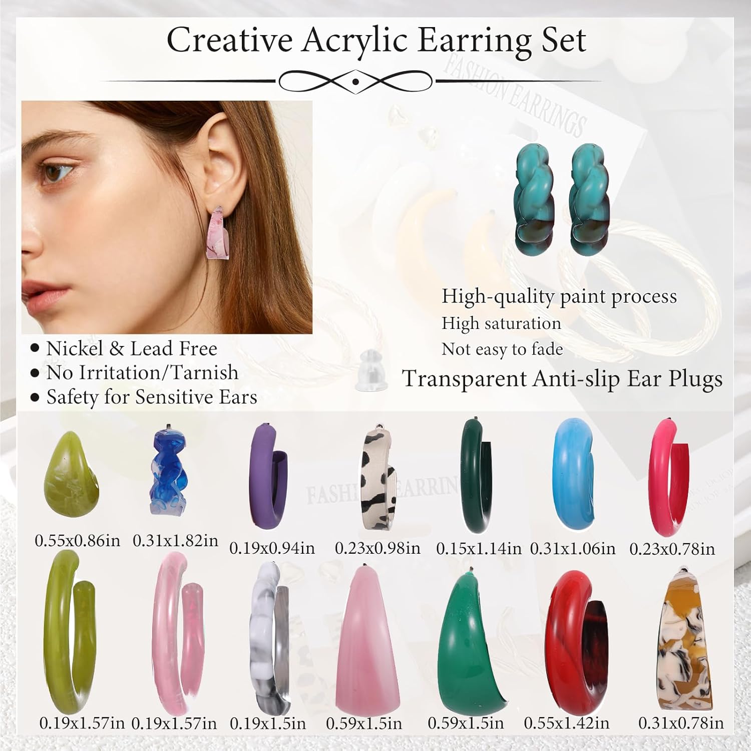 30pairs Gold Hoop Earrings Set for Women, Boho Resin Assorted Jewelry for Gift,Chunky Dangling Earring - Image 5