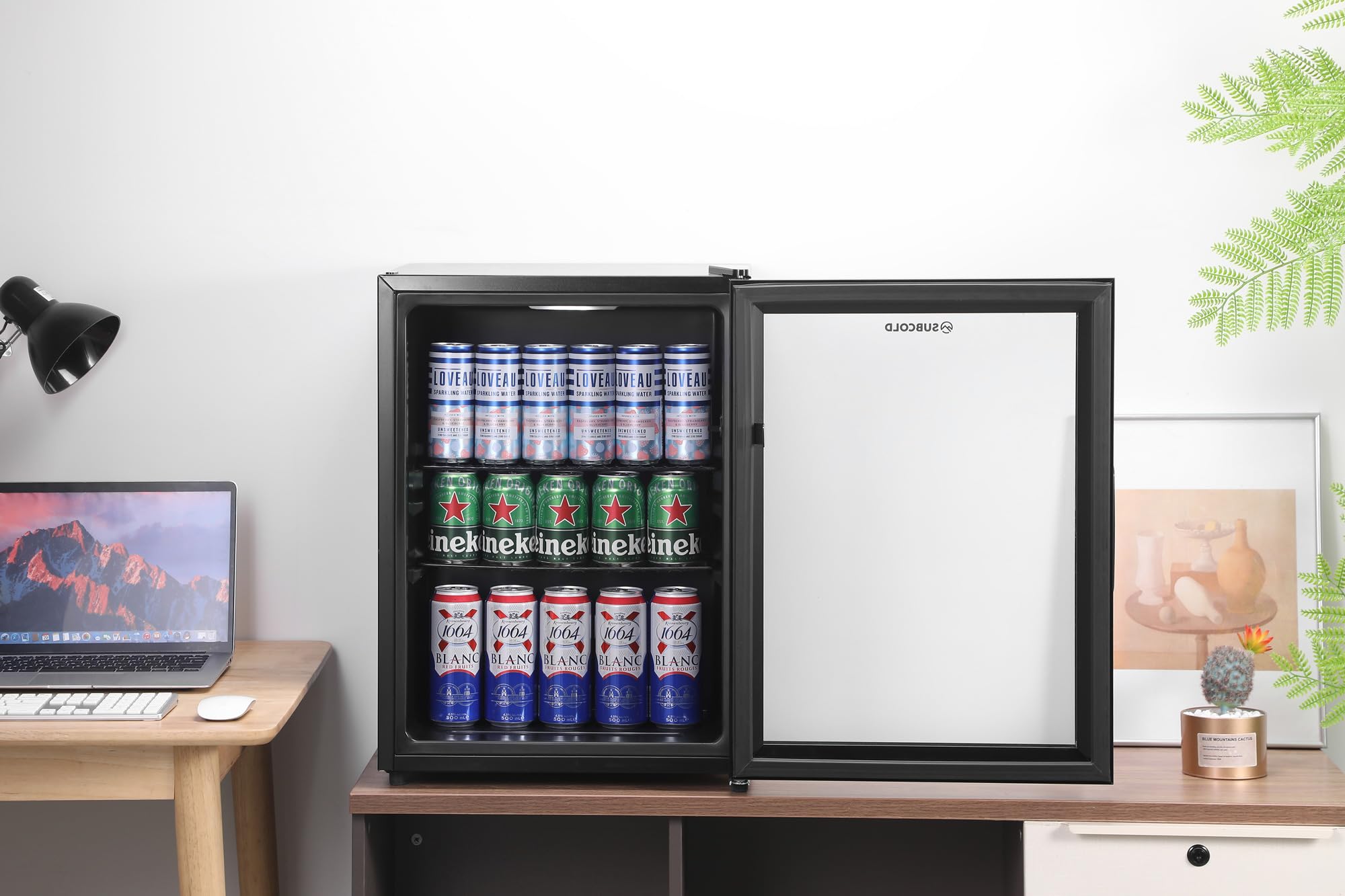 Subcold Cave60 Getränkekühlschrank 54L für 50 Dosen | Bierkühlschrank mit Glastür und LED-Beleuchtung | Mini Kühlschrank für Hausbar, Büro & Minibar