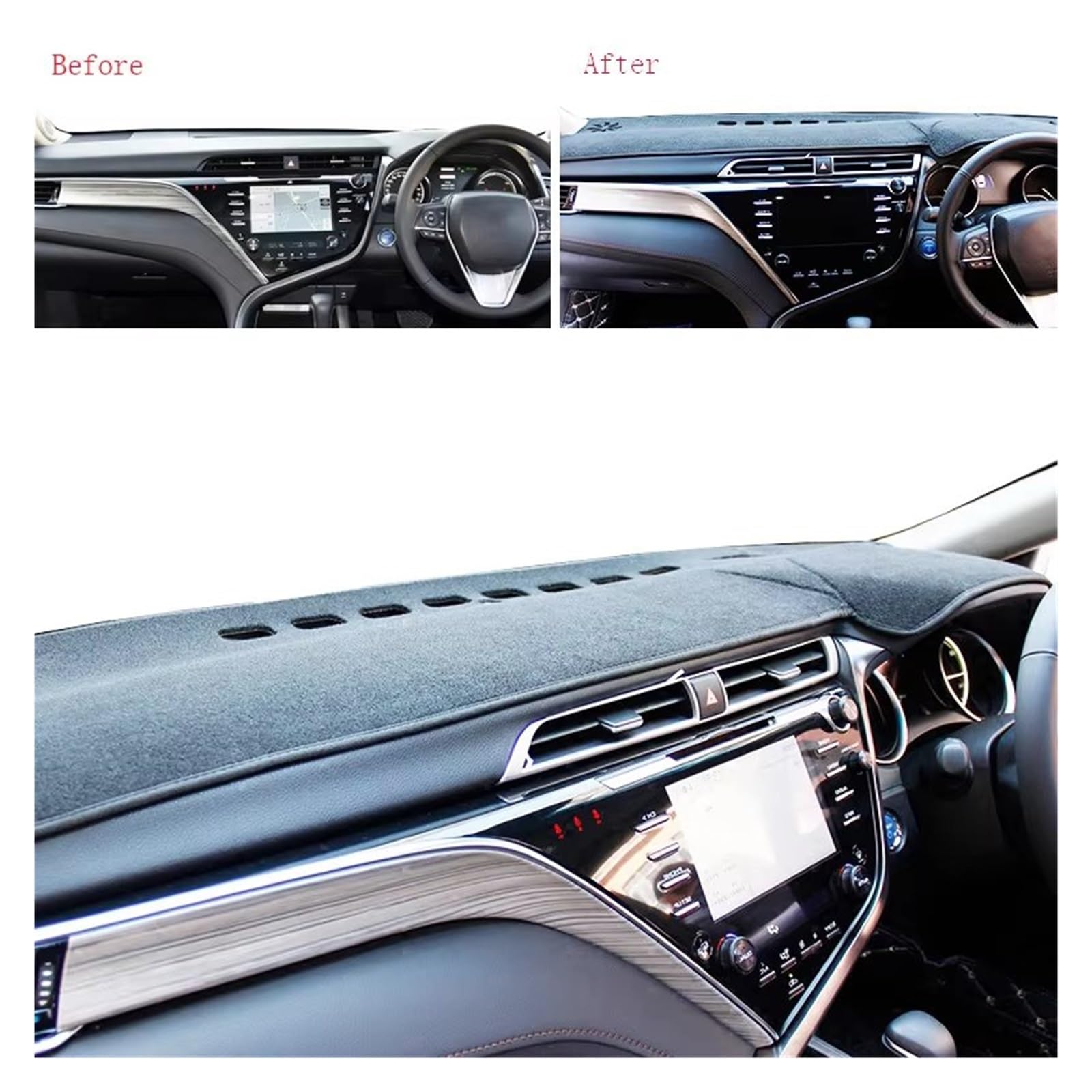 Center Konsole Für Toyota Für Camry XV70 2018-2024 Zubehör Auto Dashboard Abdeckung Matte Pad Anti-Uv Dashmat Sonnenschirm Teppich Armaturenbrett Matte Interior | RHD With HUDBlack(Black Edge)