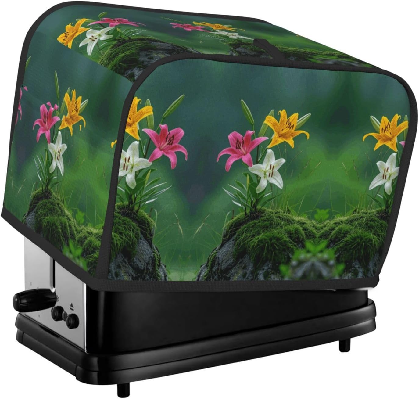 lily Toaster Cover 2 Slice, Waterproof Bread Machine Covers with Pockets Universal Size Kitchen Small Appliance Cover with Handle, Dust and Fingerprint Protection