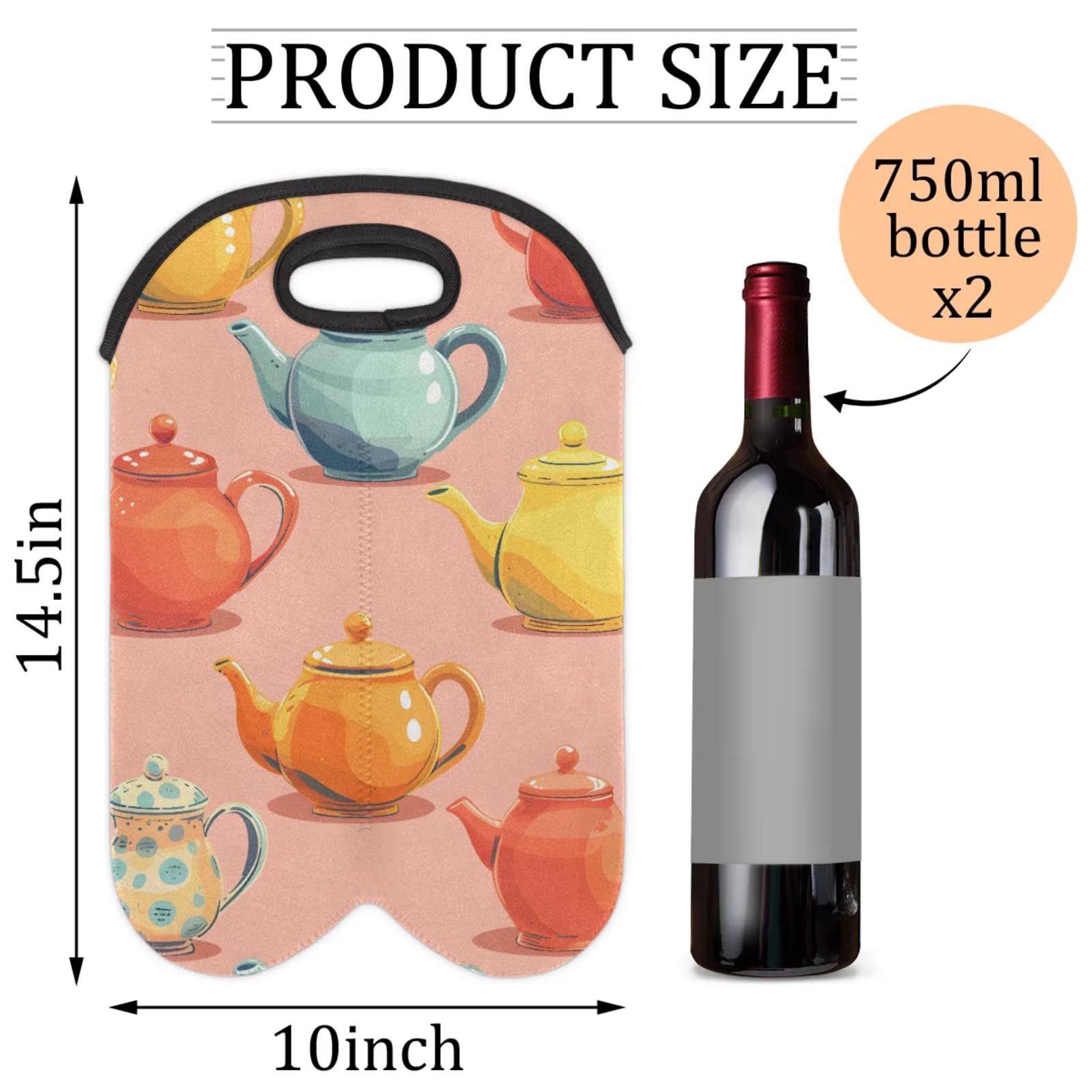 GzLeyigou 2 Bottles Kettles Wine Bag Sleeve Totes Neoprene Protective Wine Carrier Bag for Wine,Water, Champagne, Beer, Baby Bottles,Gift 14.5 x 10 Inches