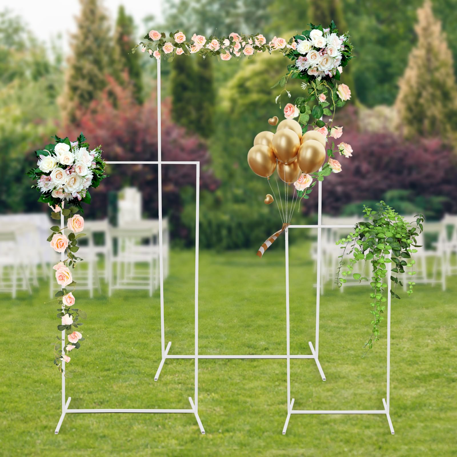 Sfondo per fogli di matrimonio, rettangolare, regolabile, in metallo, per sfondi fotografici, feste, compleanni, matrimoni, feste di laurea (1,9 m/1,6 m/1,3 m) (bianco)