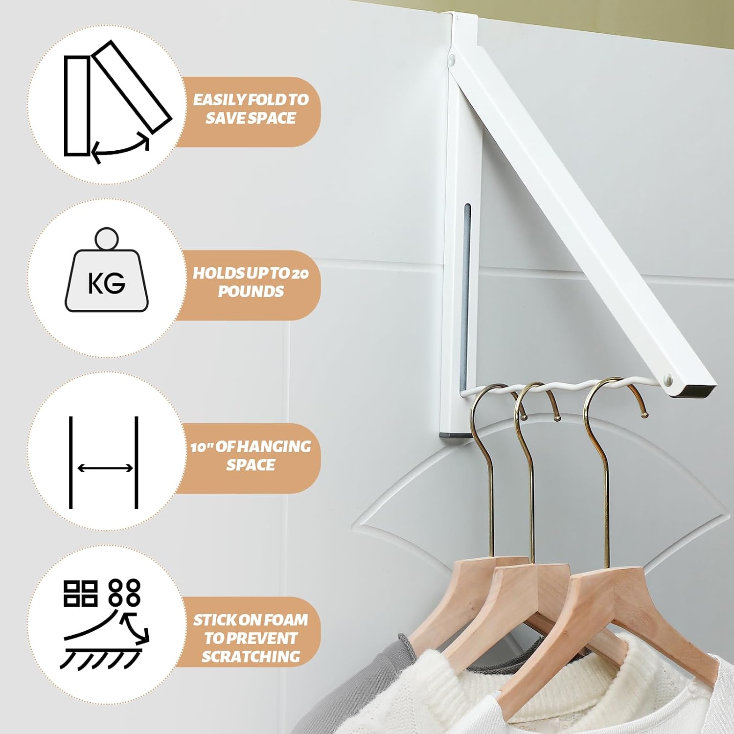 Suzile 2 Pcs White Over The Door Hanger Organizer Foldable Single Closet Hanger Hooks Retractable Over The Door Drying Rack Clothing Collapsible for Hanging Clothes Towels Bathrooms