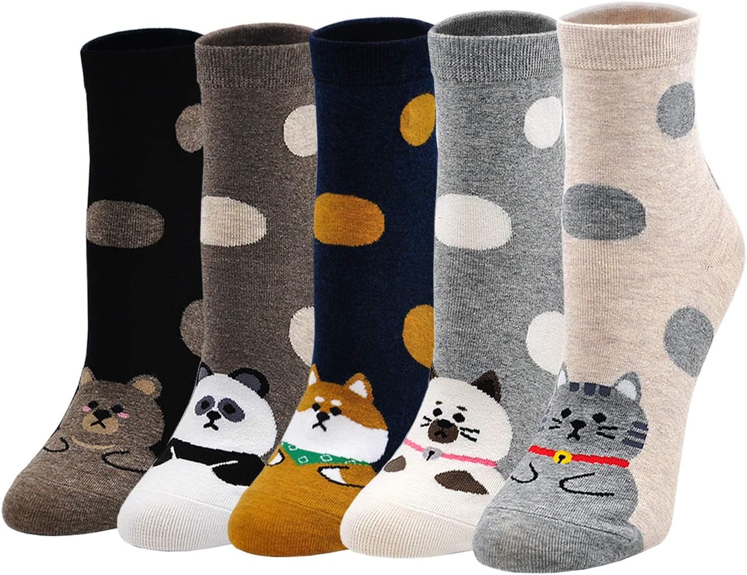 5 Pairs Womens Cat Dog Socks, Cute Animal Cotton Ankle Sock, Comfortable Soft Fun Socks, Funny Colorful Novelty Sox Women Gift, Multicolour