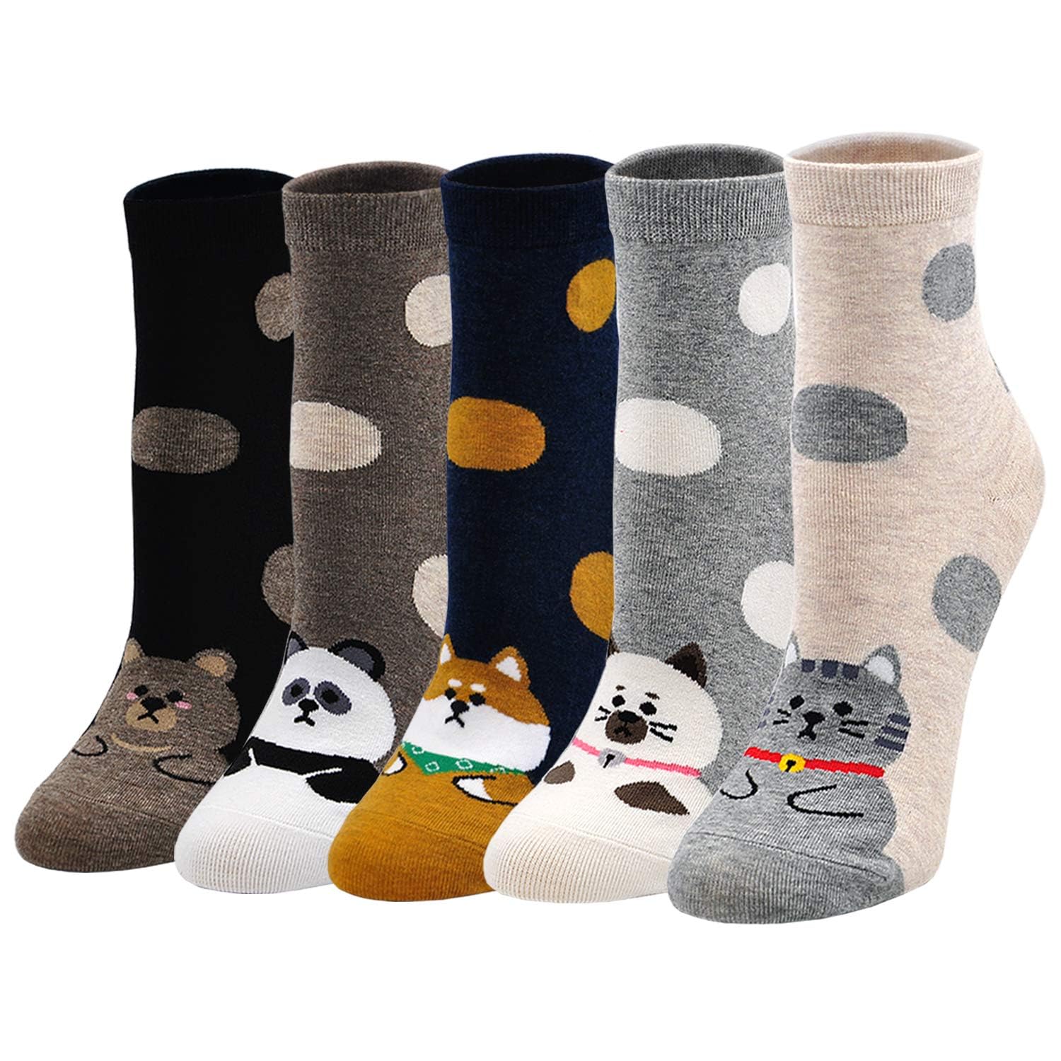 5 Pairs Womens Cat Dog Socks, Cute Animal Cotton Ankle Sock, Comfortable Soft Fun Socks, Funny Colorful Novelty Sox Women Gift, Multicolour