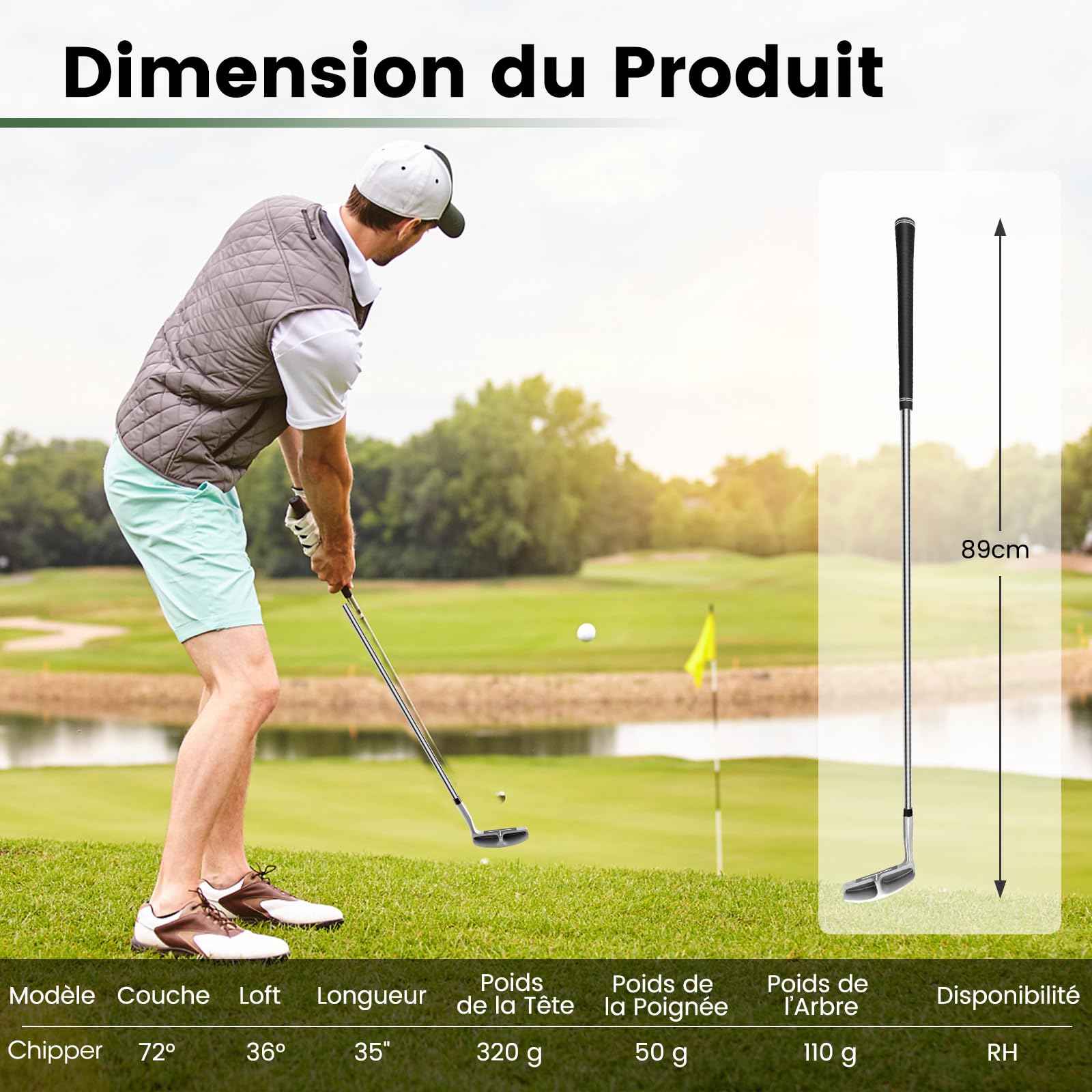 COSTWAY Club de Golf Chipper pour Homme/Femme Droitier, Chipper de Golf Coin de Pincement 36° et Inclinaison 72° pour Débutant et Expérimenté, Chipping sur Jeu Court sur Terrain de Golf