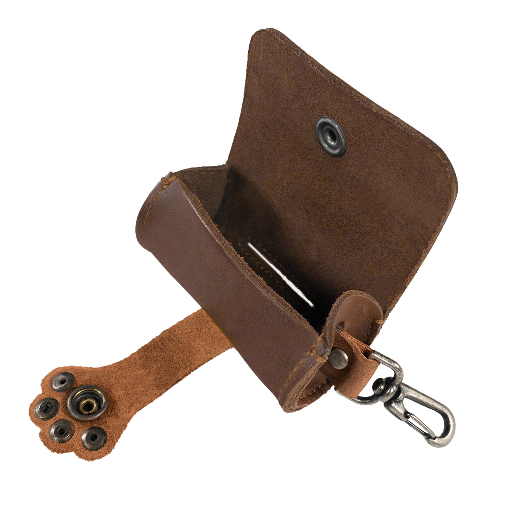 Taco Dog, Paw Poop Bag Tasche handgefertigt aus Vollnarbenleder – praktische Tragetasche, Clips an Leine, Spender, einfache Reinigung beim Gehen – ganz natürlich, leicht, Accessoire – Bourbon Brown