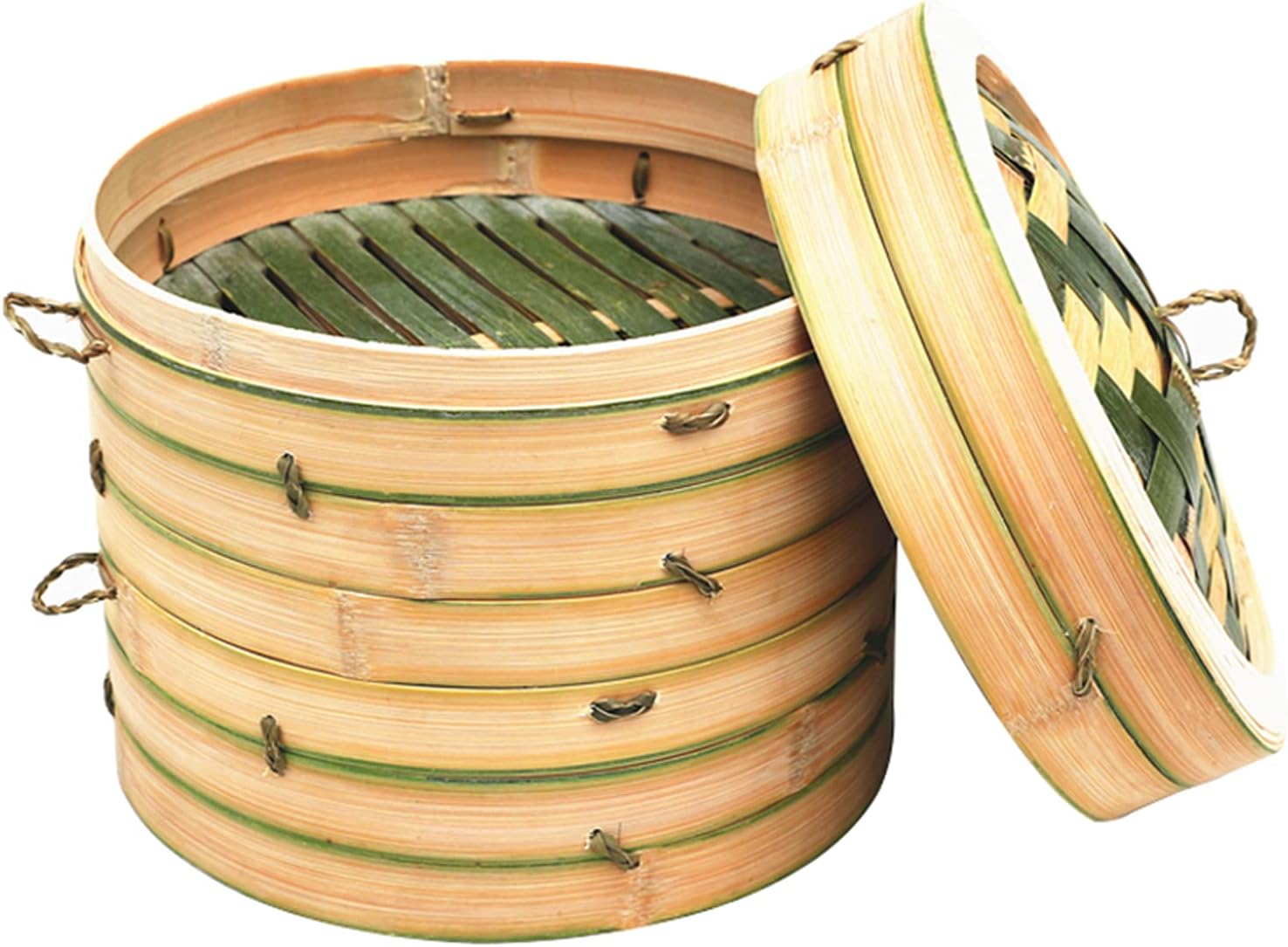 Cuiseur Vapeur En Bambou De 18 Cm à Deux Niveaux - Couvercle Et 2