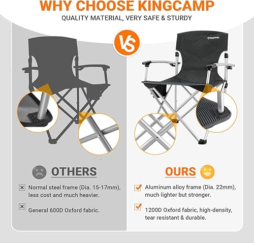 Miniatura 4 de KingCamp Sillas de campamento plegables y ligeras de aluminio duro con soporte para tazas, silla acolchada portátil de lujo con bolsa de transporte,