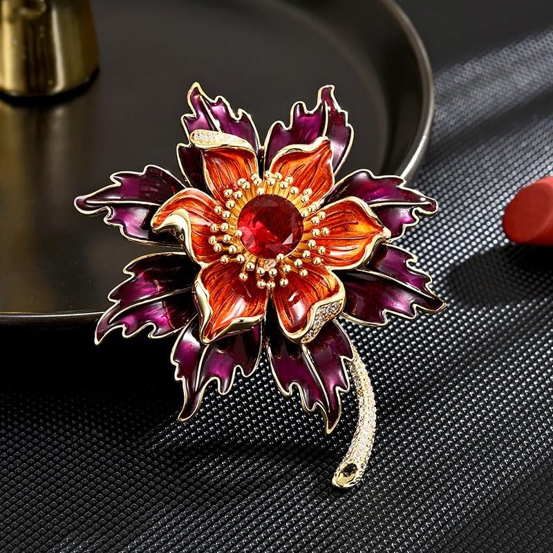 Image of Flower Brooch Pin - Rhinestone Flower Pin 18k Gold Plated - Thanksgiving Day, Birthday, Wedding Gifts for Mom, Wife