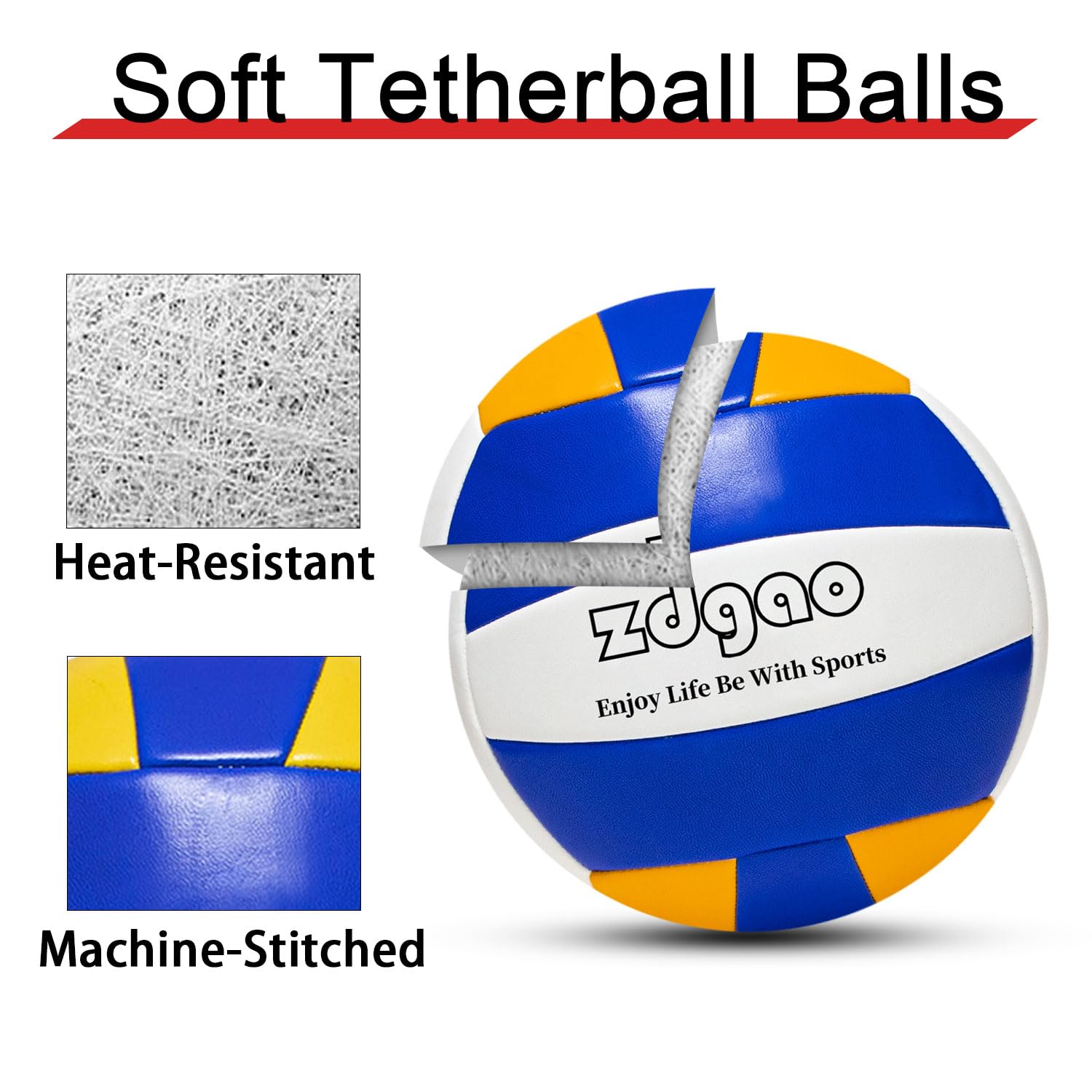 YDDS Tetherball and Rope, Replacement Tether Ball with Carabiner, Ball Pump with Needle for Kids and Adults Backyard Game (2 Base)