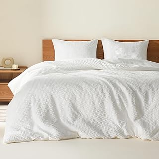 Comfort Spaces Weißes Queen-Bettwäsche-Set – 3-teiliges atmungsaktives gewebtes Waffelstrick-Bettwäsche-Set, Moderne Bauernhaus-Boho-Schmusetuch und Kissenbezüge, Ganzjahres-Mikrofaser,
